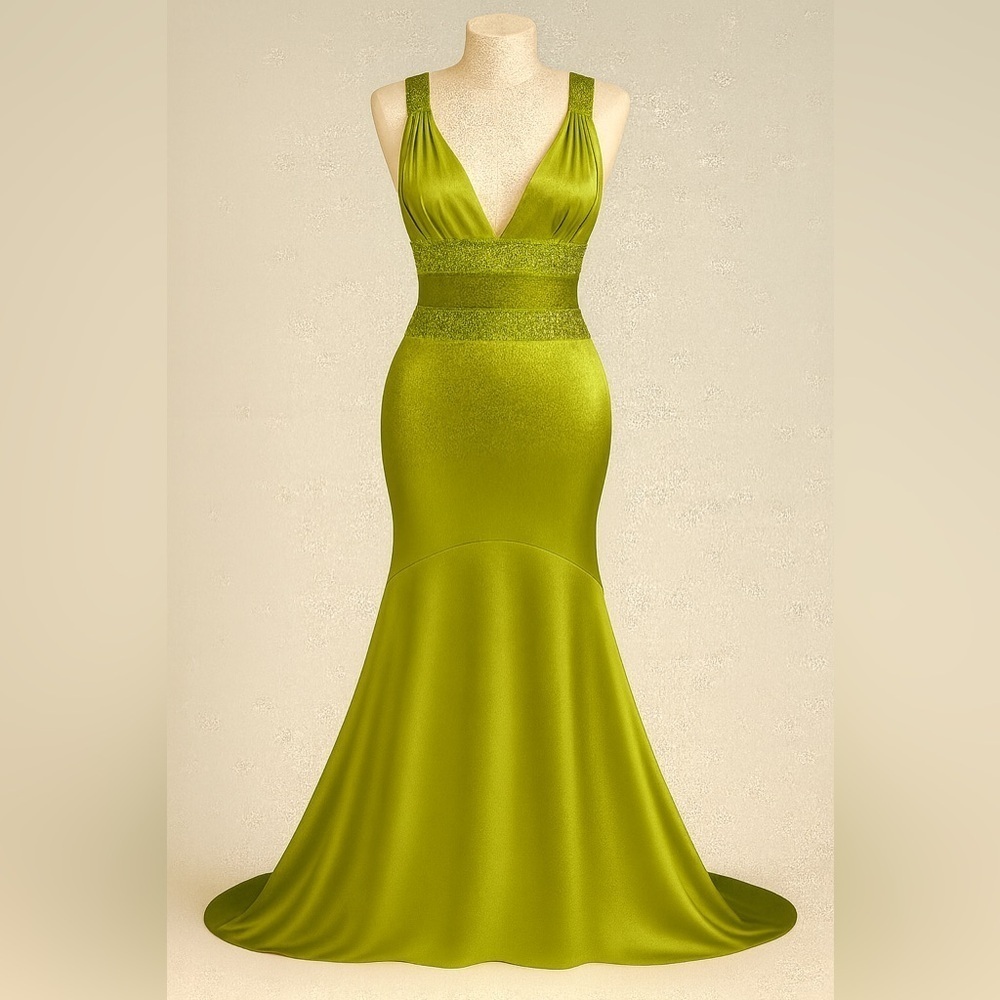 Jovani 100% SILK Green Beaded Backless Evening Gown Size 4 Formal Prom Dress - Picture 6 of 17
